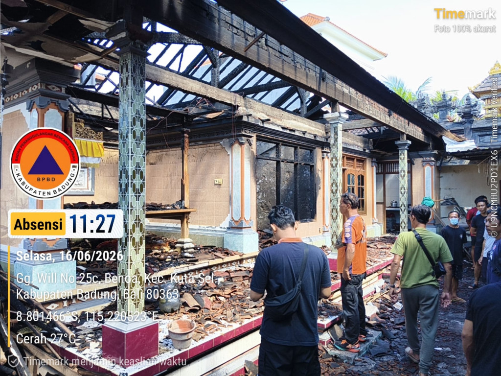 Kebakaran rumah di Jln. Srikandi Gg will 25 C, Lingkungan Penyarikan, Ds. Bualu, Kec. Kuta Selatan