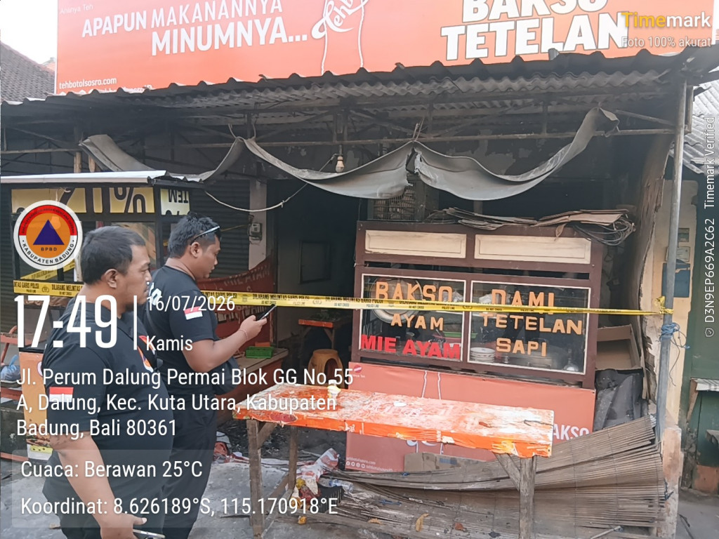 Kebakaran Warung di Banjar Campuhan Asri Kangin, Desa Dalung, Kecamatan Kuta Utara