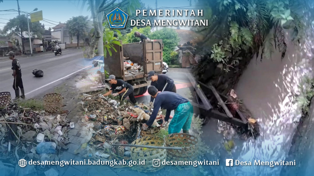 TIM PENGANGKUT SAMPAH BUMDES SARI WANGI SEDANA MENGWITANI MELAKUKAN PEMBERSIHAN IRIGASI DI LINGKUNGAN BR. DAJAN PEKEN, MENGWITANI