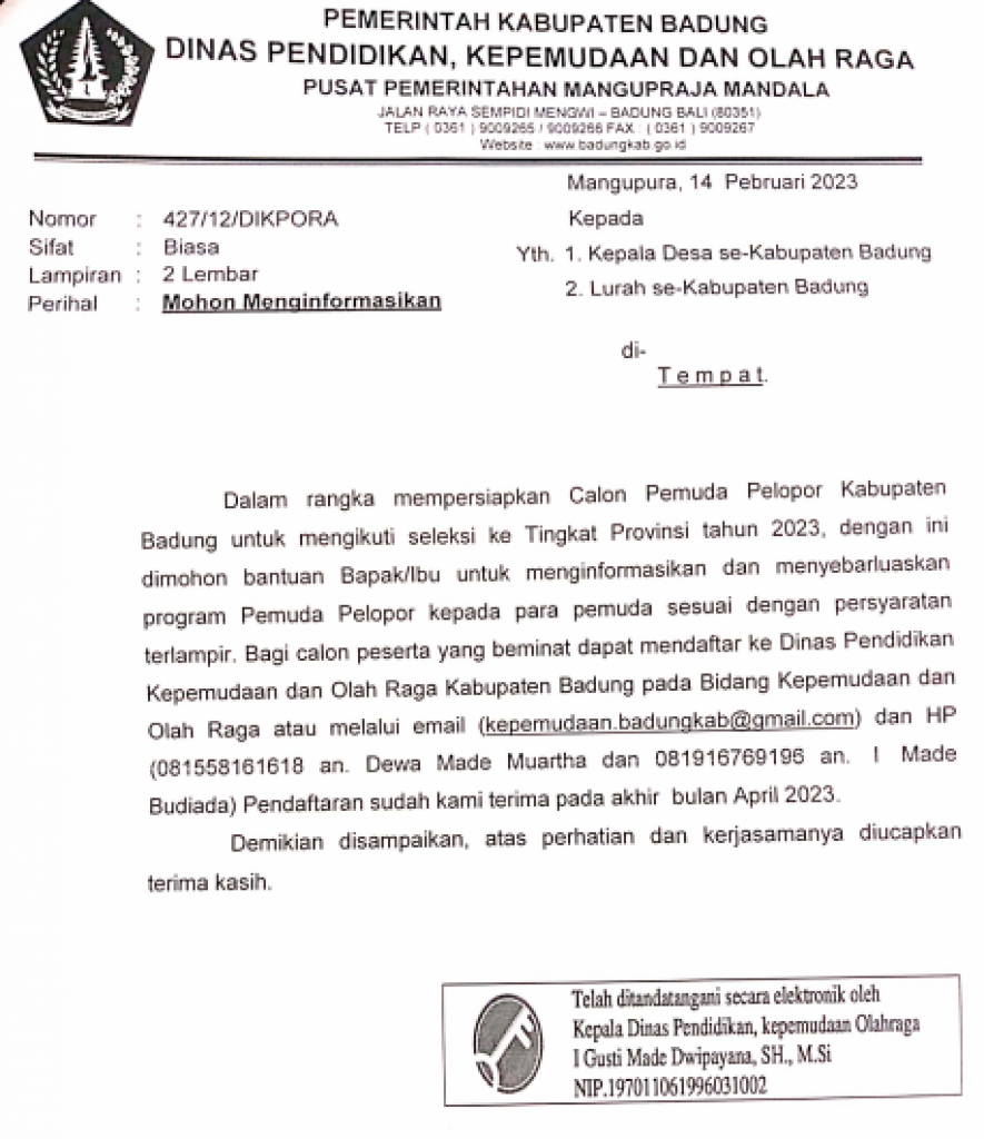 Persyaratan Pemilihan Pelopor Tingkat Provinsi