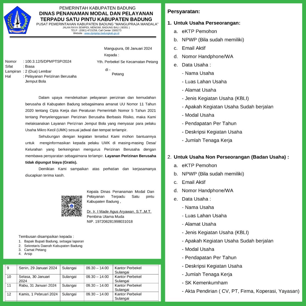 PELAYANAN PERIZINAN BERUSAHA JEMPUT BOLA