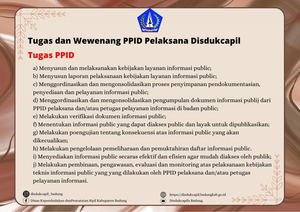 TUGAS DAN WEWENANG PPID PELAKSANA DISDUKCAPIL