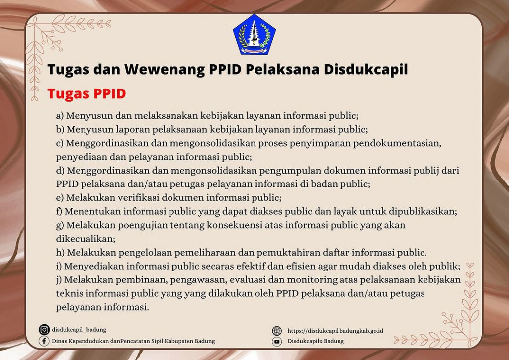 Tugas dan Wewenang PPID Pelaksana Dinas Kependudukan dan Pencatatan Sipil Kabupaten Badung