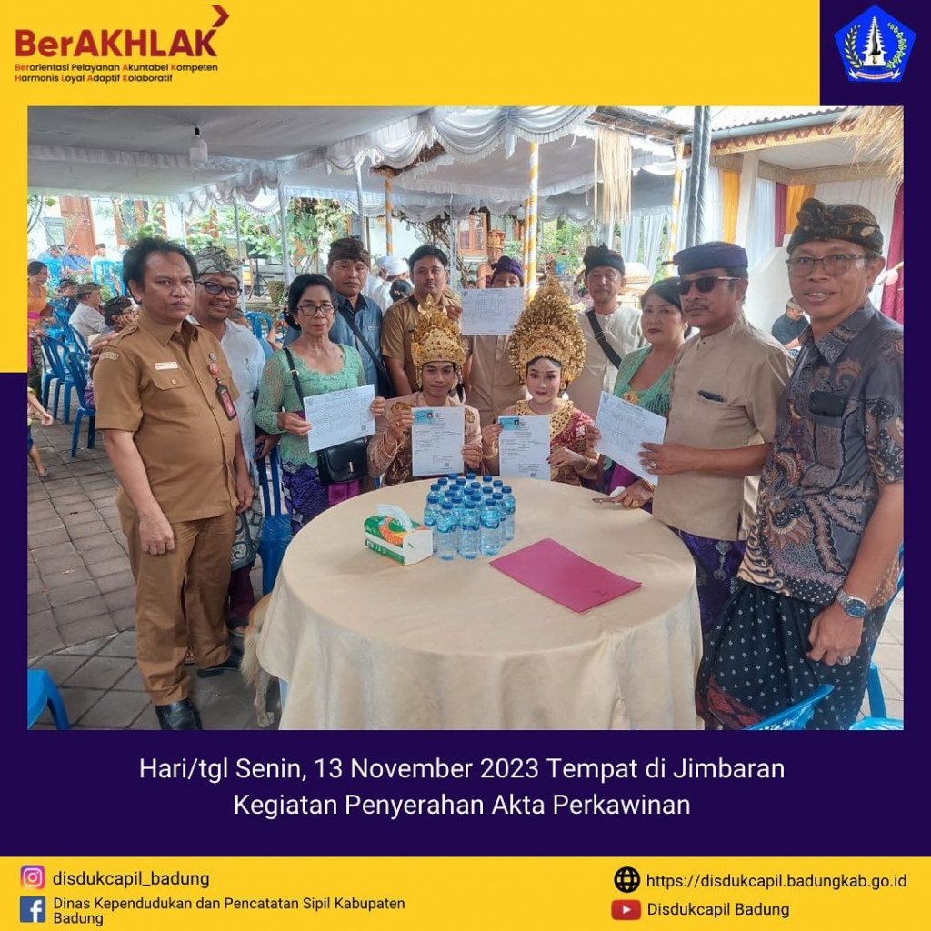 Kegiatan Penyerahan Akta Perkawinan dalam Program Telunjuk Sakti Kelurahan Jimbaran