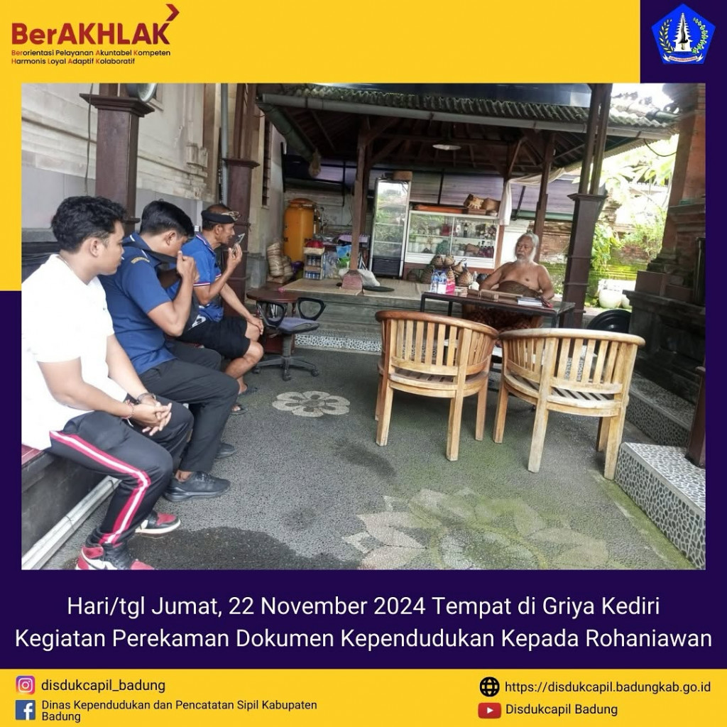 Jumat, 22 November 2024 Kegiatan Perekaman Dokumen Kependudukan Kepada Rohaniawan di Griya Kediri