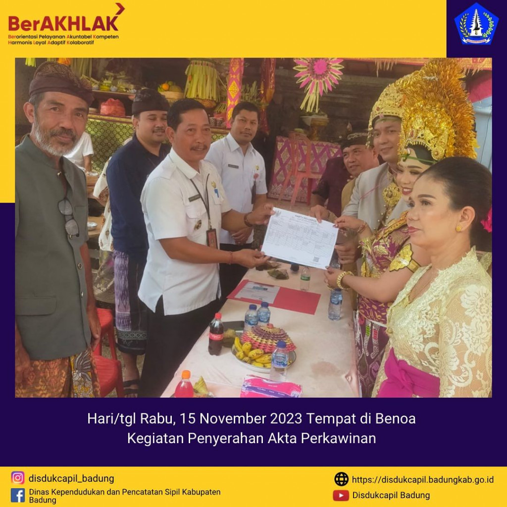 Kegiatan Penyerahan Akta Perkawinan dalam Program Telunjuk Sakti Lingk. Bale Kembar Benoa