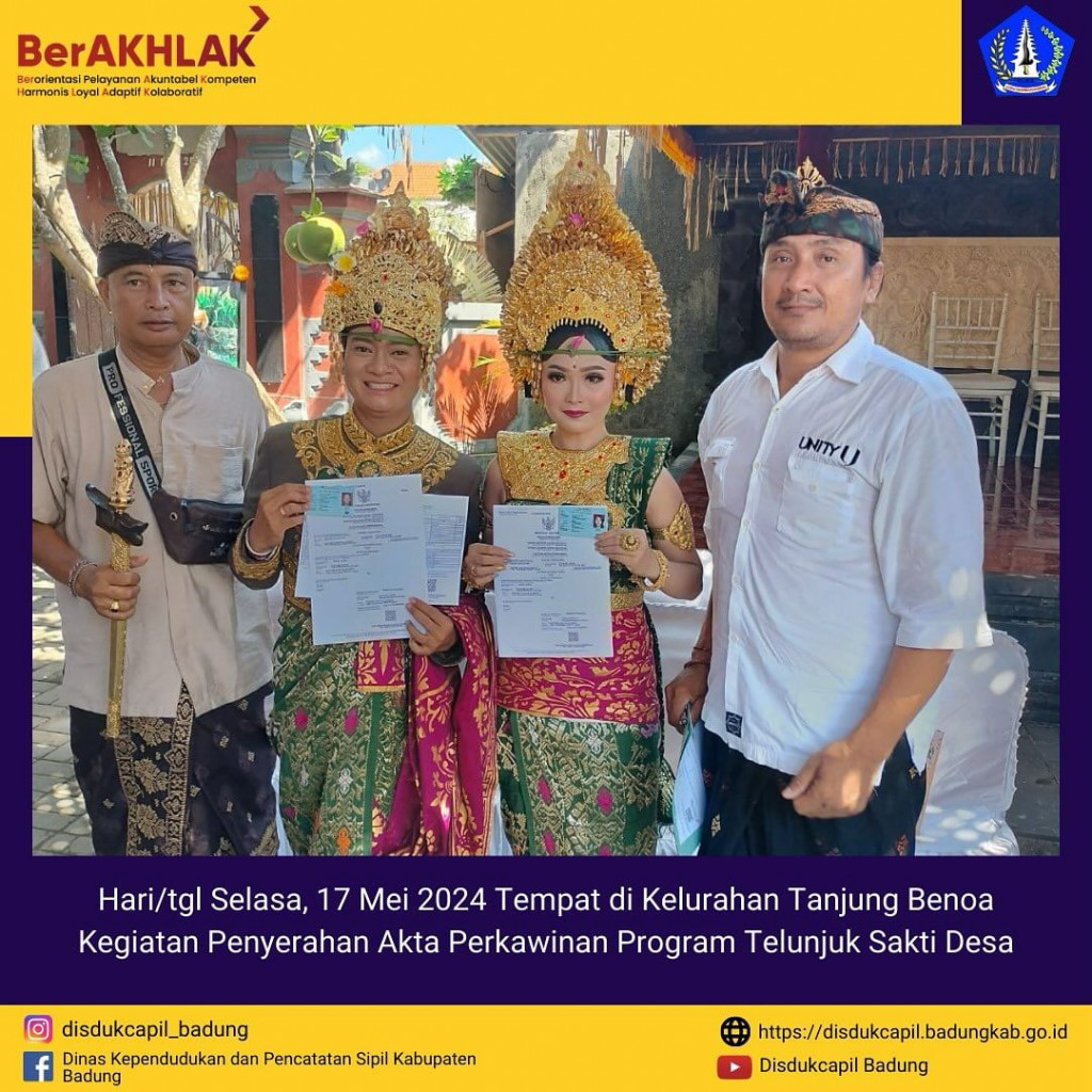 Selasa, 17 Mei 2024 Kegiatan Penyeraham Akta Perkawinan Program Telunjuk Sakti Desa di Kelurahan Tanjung Benoa