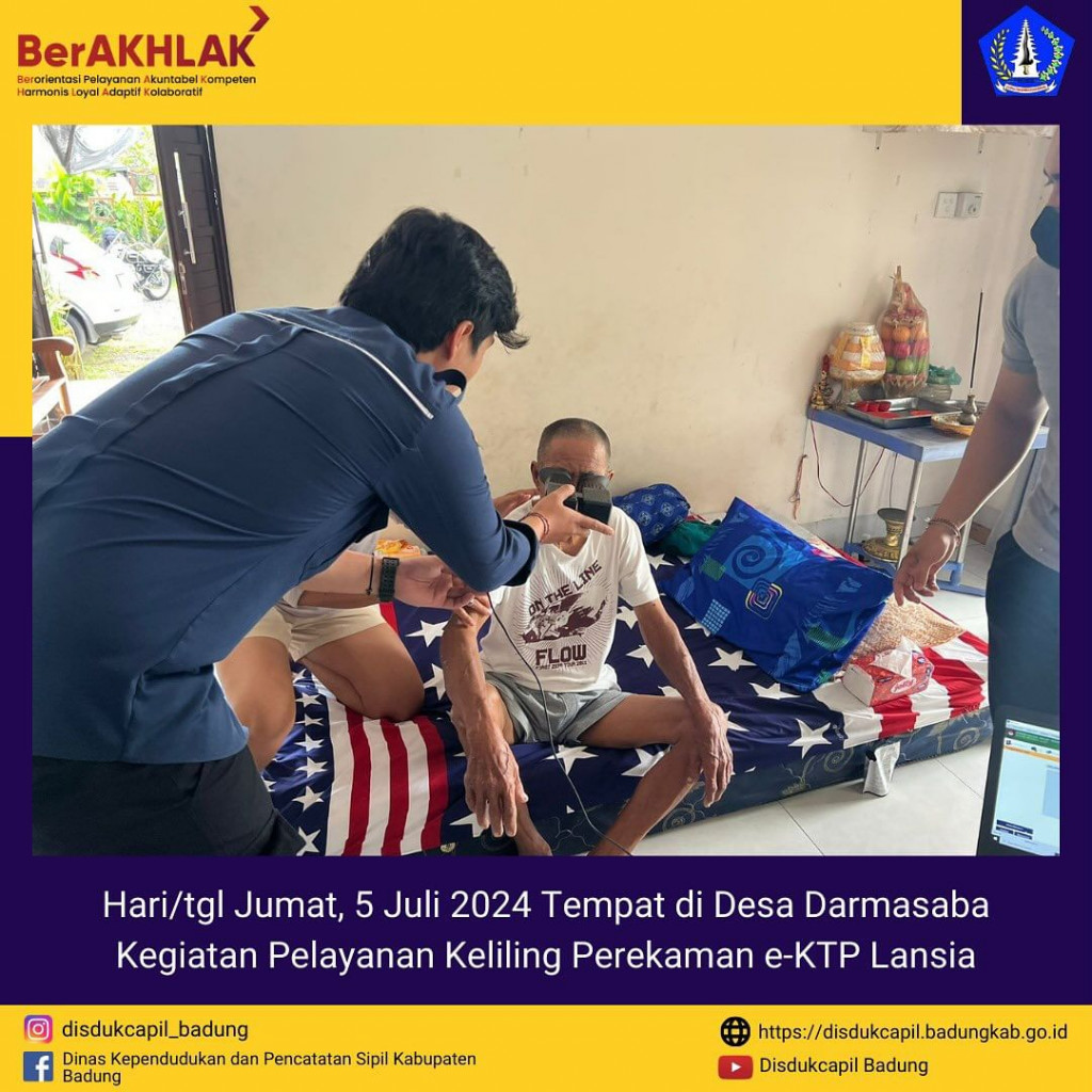 Jumat, 5 Juli 2024 Kegiatan Pelayanan Keliling Perekaman e-KTP Lansia di Desa Darmasaba