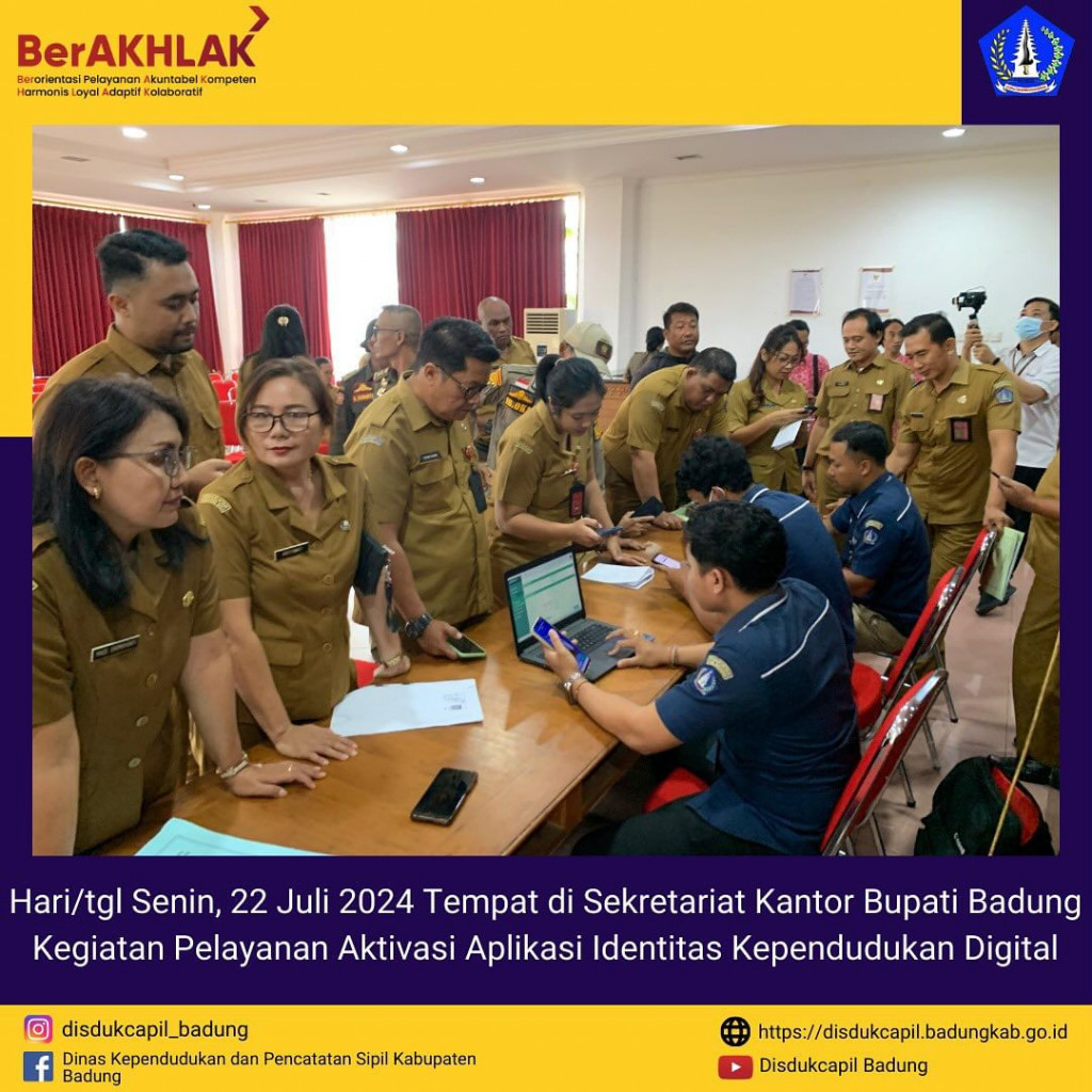Senin, 22 Juli9 2024 kegiatan Pelayanan Aktivasi Aplikasi Identitas Kependudukan Digital di Sekretariat Kantor Bupati Badung
