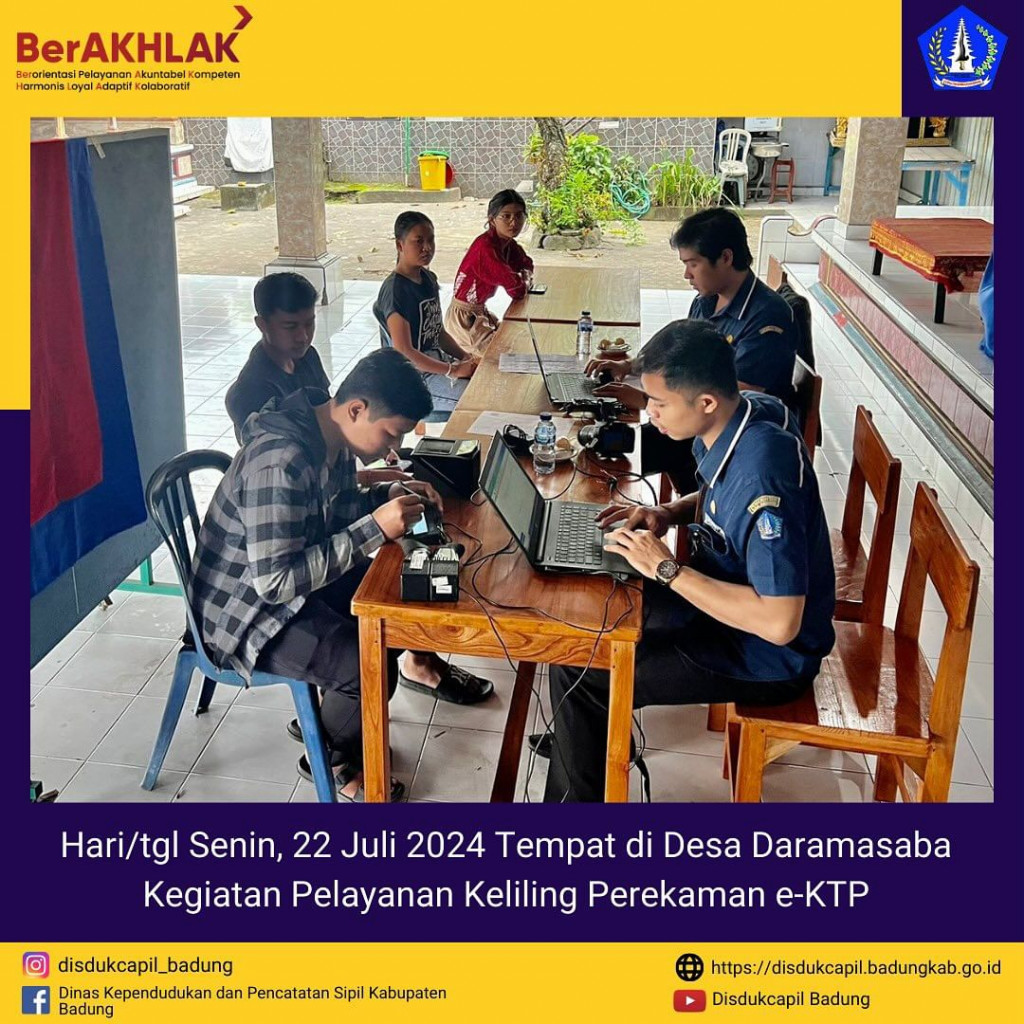 Senin, 22 Juli 2024 Kegiatan Pelayanan Keliling Perekaman e-KTP di Desa Darmasaba