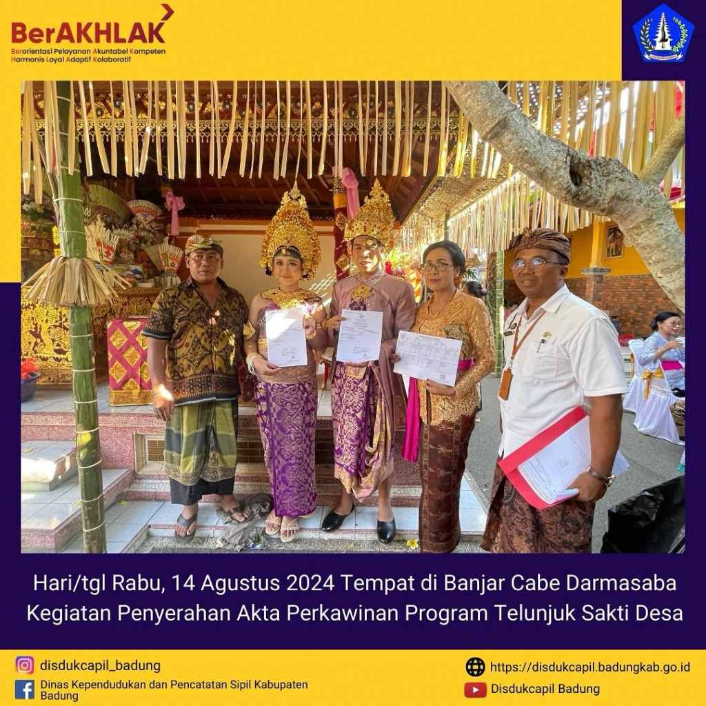 Rabu, 14 Agustus 2024 kegiatan Penyerahan Akta Perkawinan Program Telunjuk Sakti Desa di Banjar Cabe Darmasaba