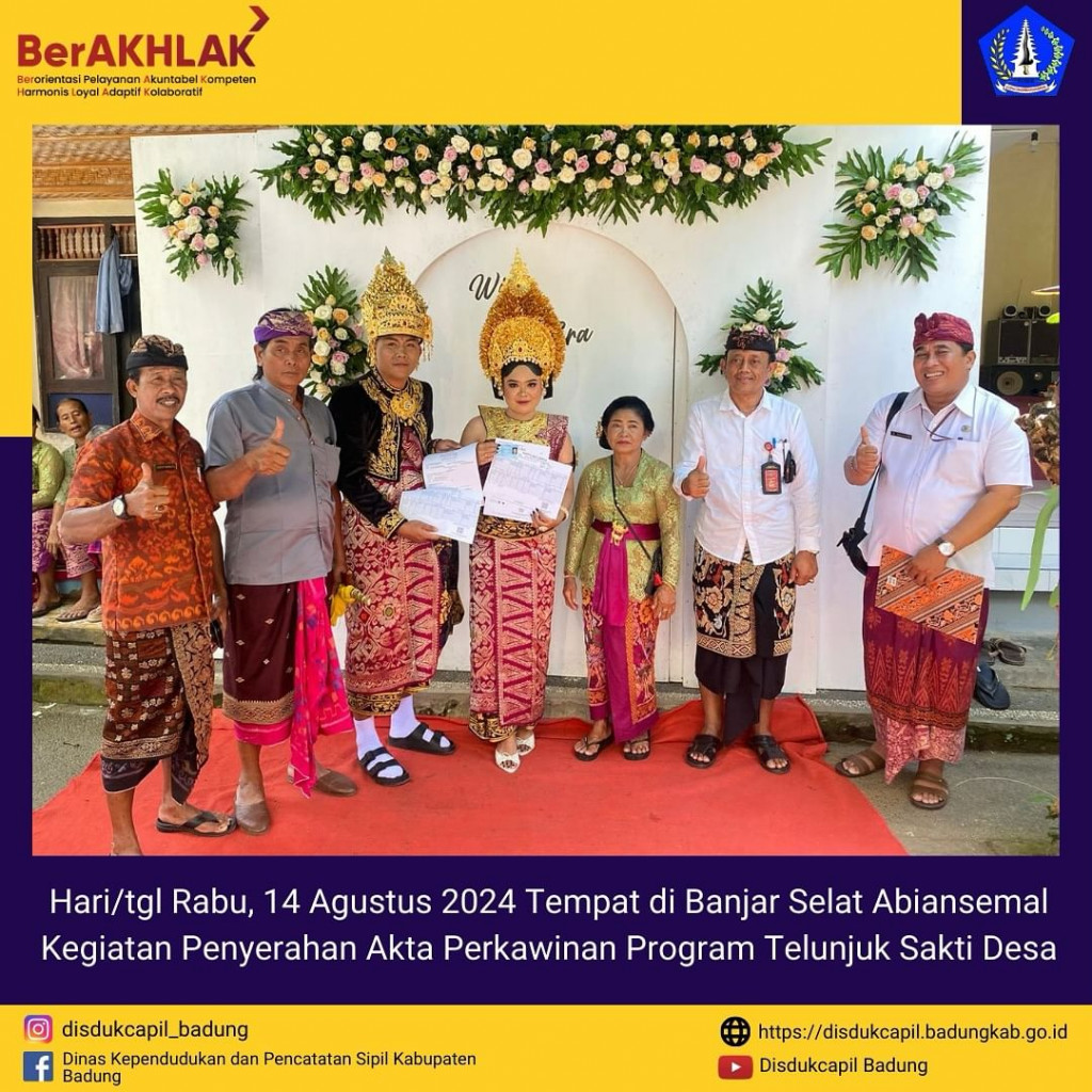 Rabu, 14 Agustus 2024 Kegiatan Penyerahan Akta Perkawinan Program Telunjuk Sakti di Banjar Selat Abiansemal
