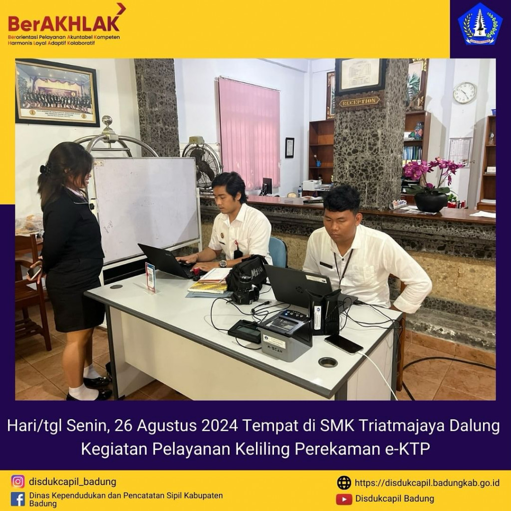 Senin, 26 Agustus 2024 Kegiatan Pelayanan Keliling Perekaman e-KTP di SMK Triatmajaya Dalung