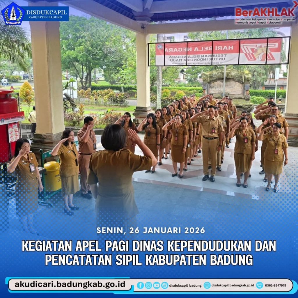 Pada hari Senin, 26 Januari 2026, Kegiatan Apel Dinas Kependudukan dan Pencatatan Sipil Kabupaten Badung