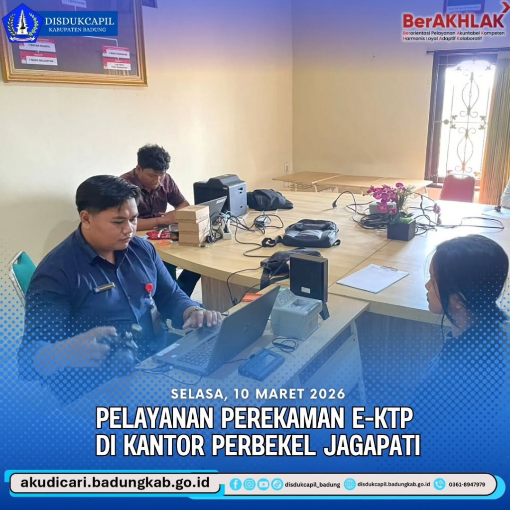 Pada hari Selasa, 10 Maret 2026, Pelayanan Perekaman E-KTP di KAntor Perbekel Jagapati