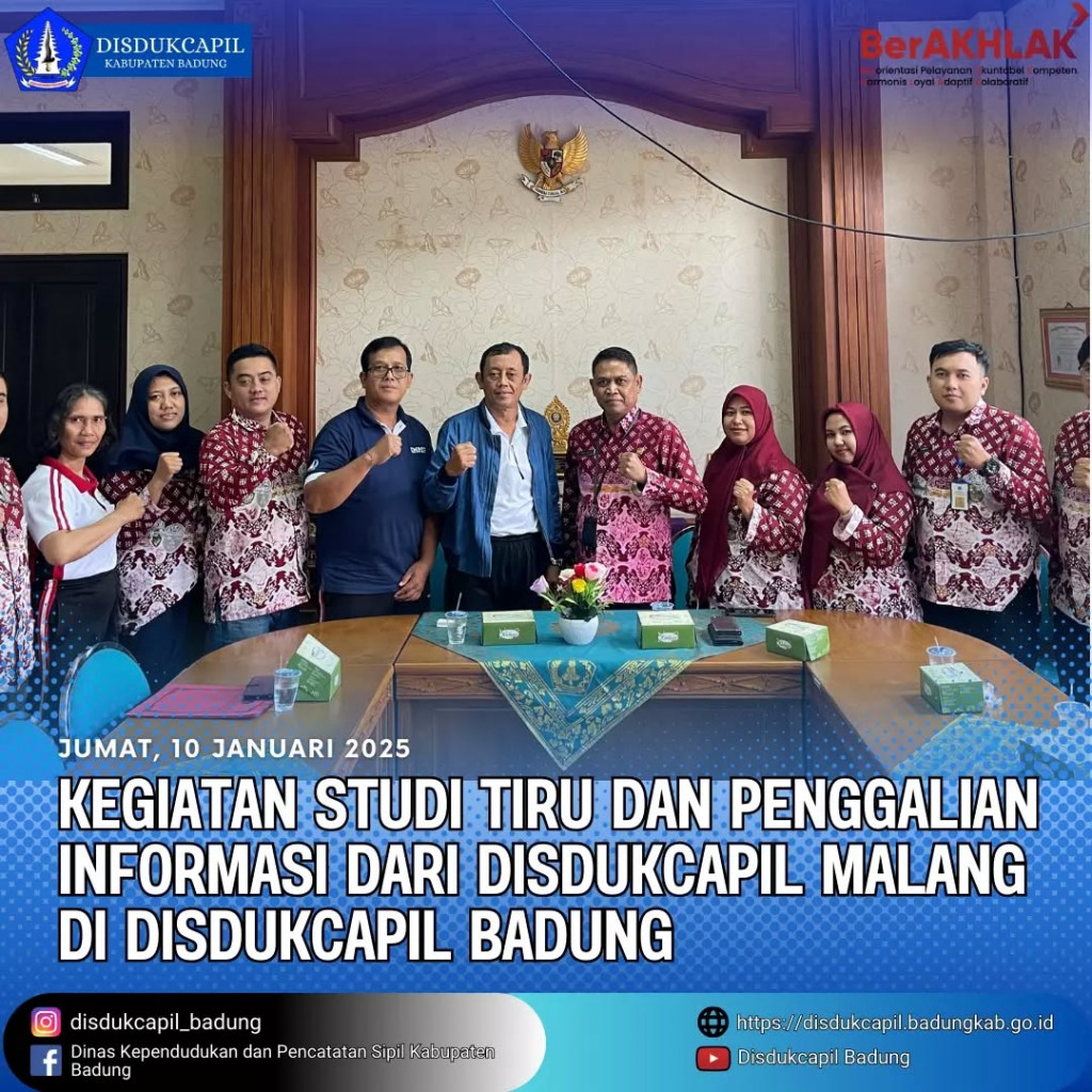 Jumat, 10 Januari 2025, Kegiatan Studi Tiru dan Penggalian Informasi dari Disdukcapil Malang di Disdukcapil Badung