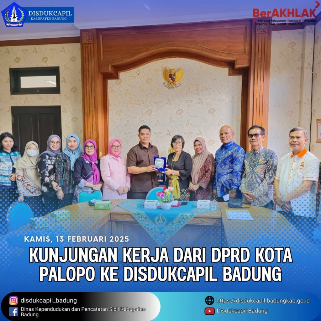 Kamis, 13 Februari 2025, Kunjungan Kerja Dari DPRD Kota Palpo ke Disdukcapil Badung