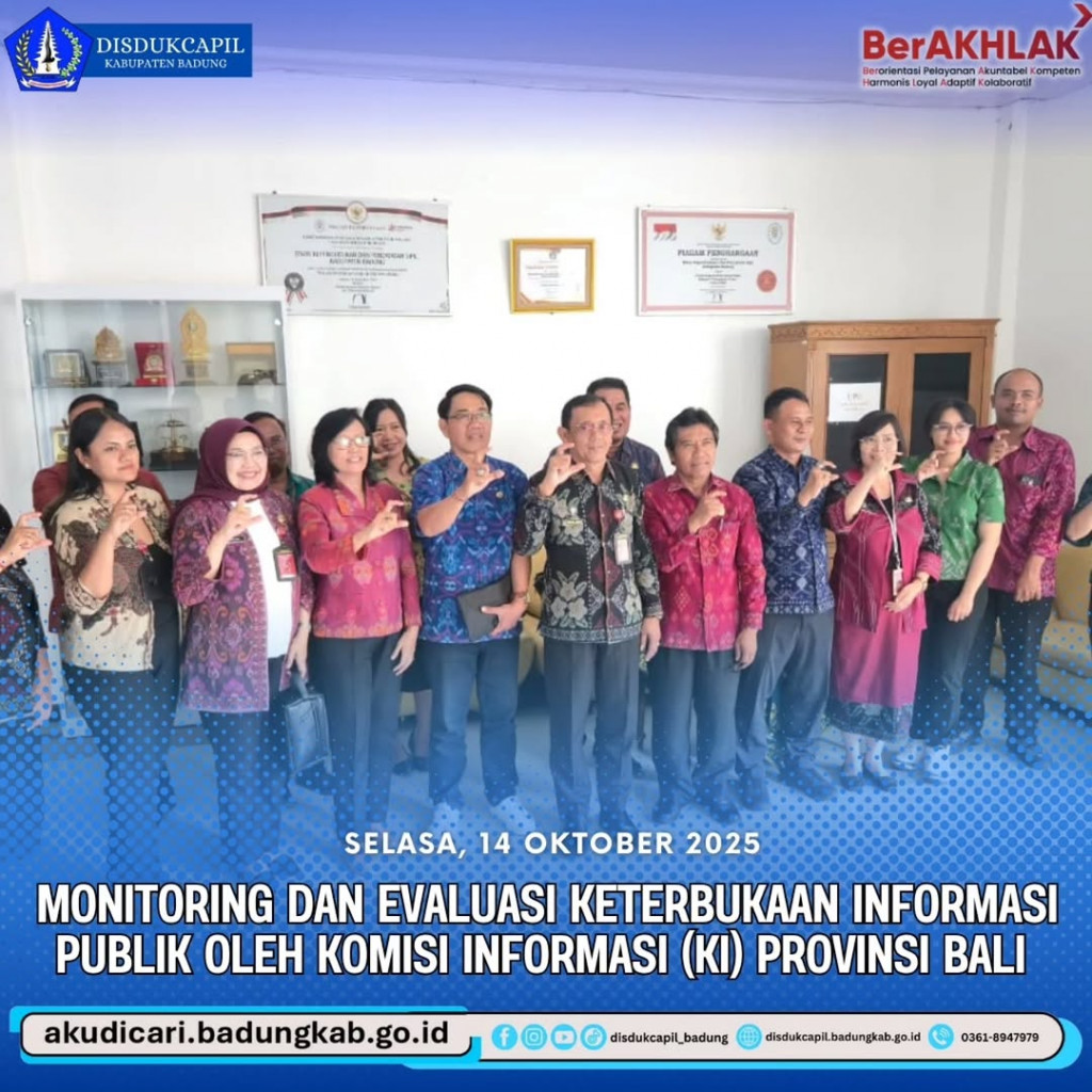 Pada hari Selasa, tanggal 14 Oktober 2025, Monitoring dan Evaluasi Keterbukaan Informasi Publik Oleh Komisi Informasi (KI) Provinsi Bali