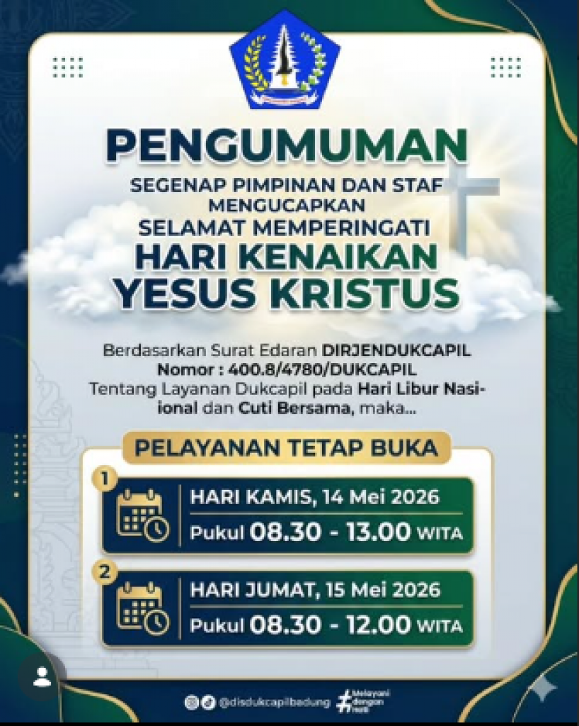 Pengumuman Kenaikan Yesus Kristus bagi umat Kristiani yang merayakan