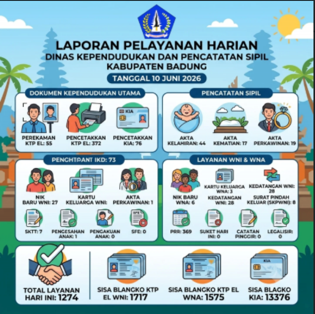 Laporan Pelayanan Harian Disdukcapil 10 Juni 2026