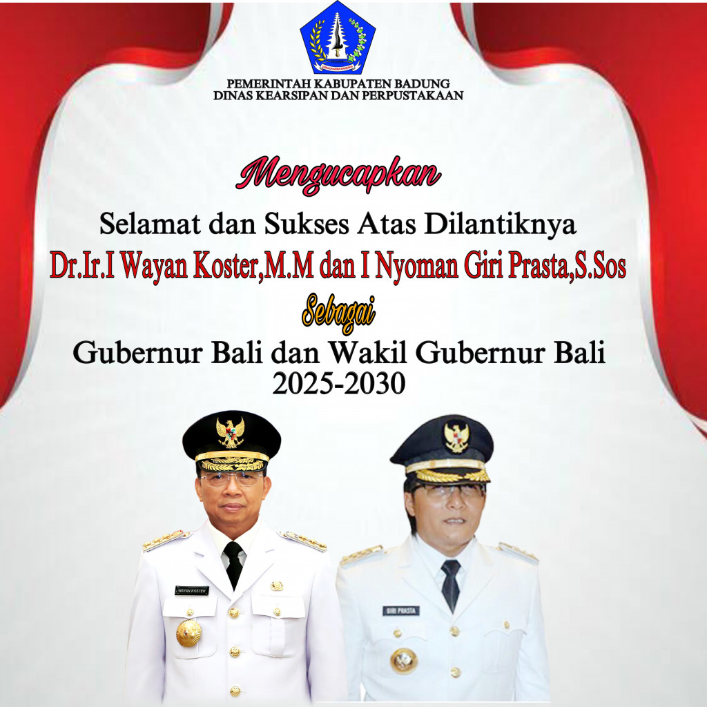Selamat dan Sukses atas dilantiknya Gubernur dan Wakil Gubernur Bali