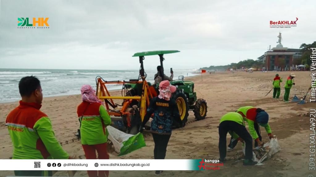 Tim Kebersihan DLHK BAdung Wilayah Kuta Tangani Sampah Kiriman di Pantai SAMIGITA