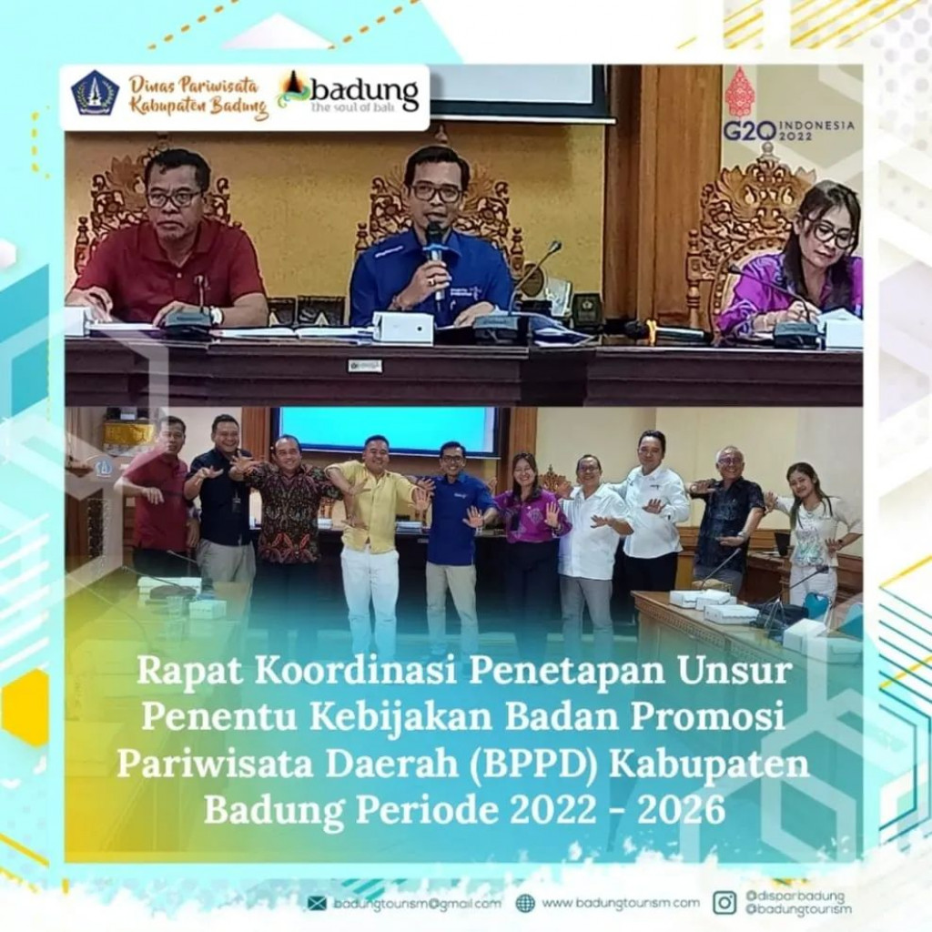 Rapat koordinasi Dalam rangka Penetapan Unsur Penentu Kebijakan Badan Promosi Pariwisata Daerah (BPPD) Kabupaten Badung Periode 2022 – 2026