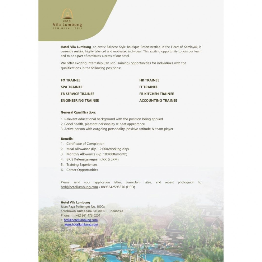 Lowongan kerja Hotel Villa Lumbung
