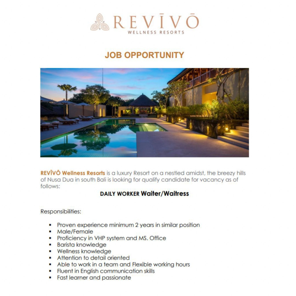 Lowongan kerja revivo wellness resorts
