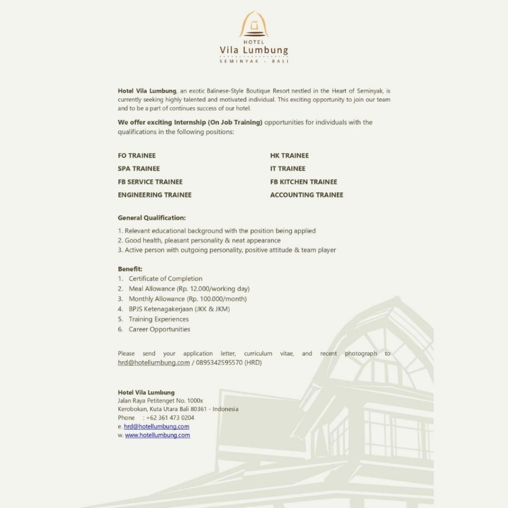 Lowongan kerja Hotel Villa Lumbung