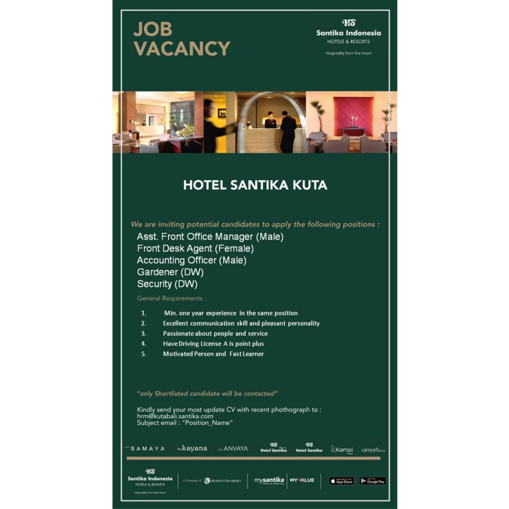 Lowongan kerja Santika Kuta Hotel & Resort