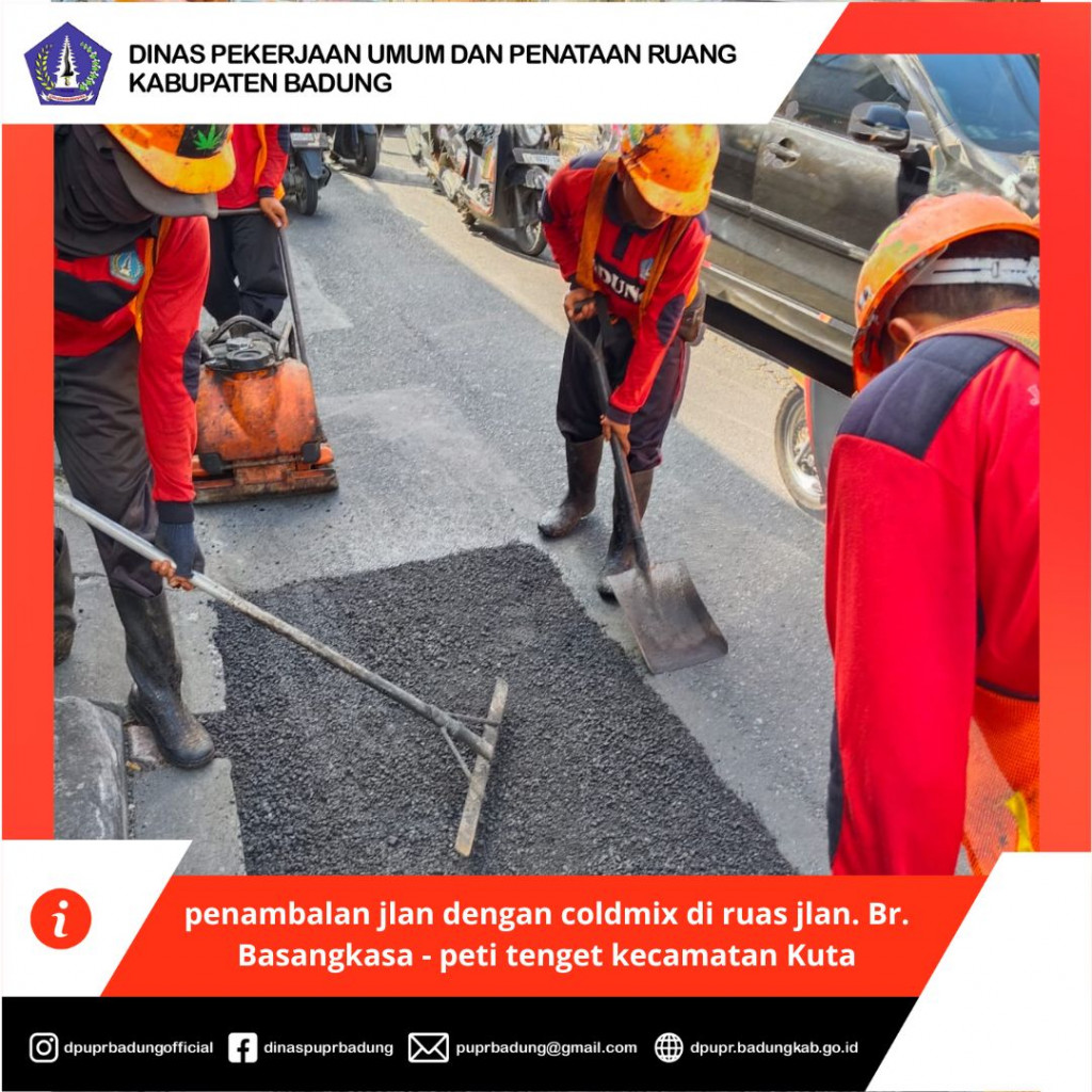 penambalan jlan dengan coldmix di ruas jlan. Br. Basangkasa - peti tenget kecamatan Kuta
