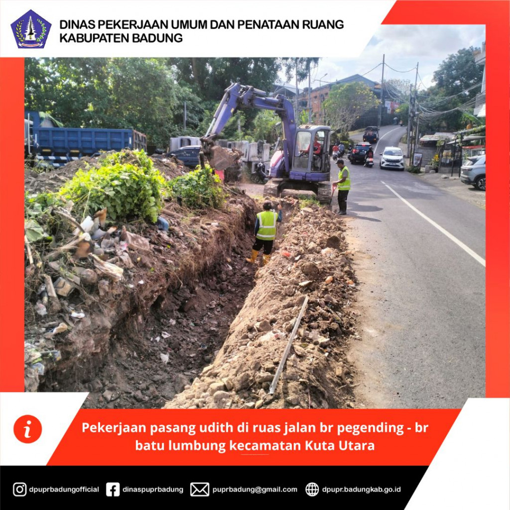 Pekerjaan pasang udith di ruas jalan br pegending - br batu lumbung kecamatan Kuta Utara