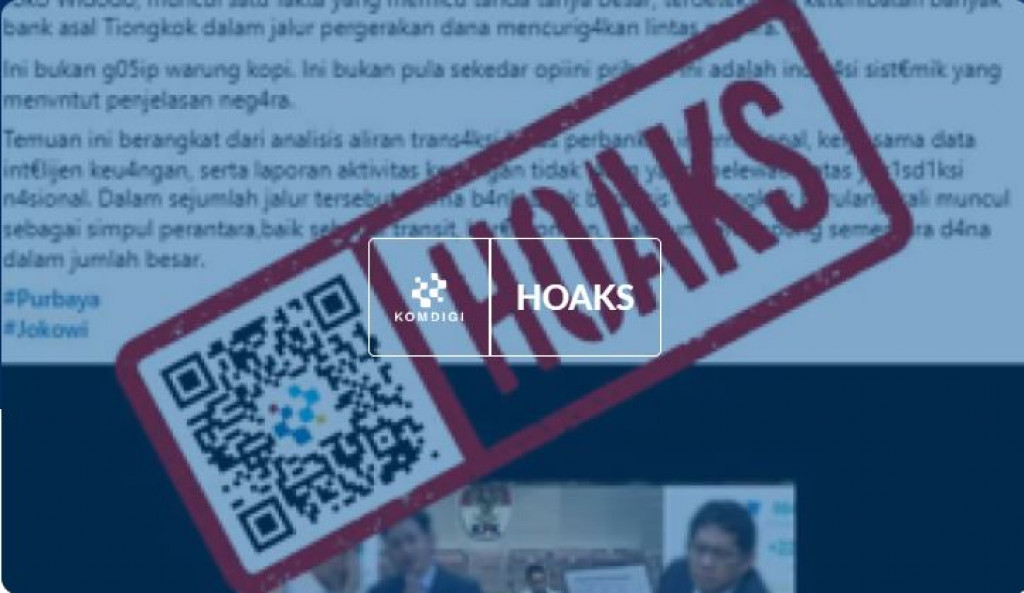 [HOAKS] Purbaya Temukan Data Uang Jokowi di Bank Cina Senilai Ribuan Triliun