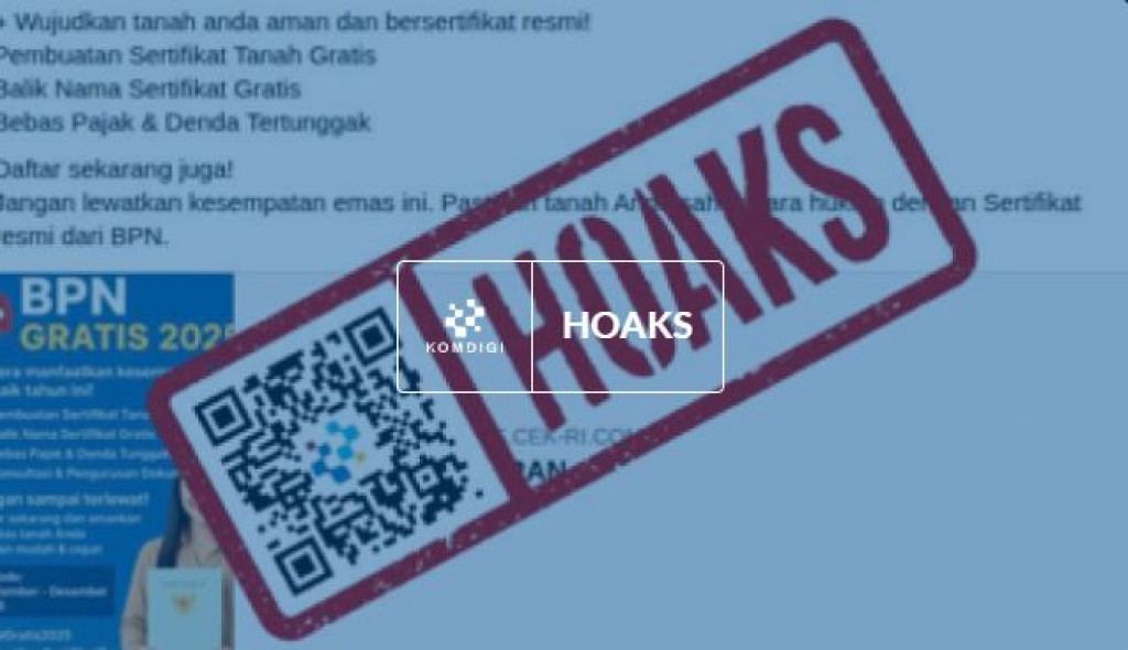 [HOAKS] Tautan untuk Pembuatan Sertifikat Tanah Gratis dari BPN
