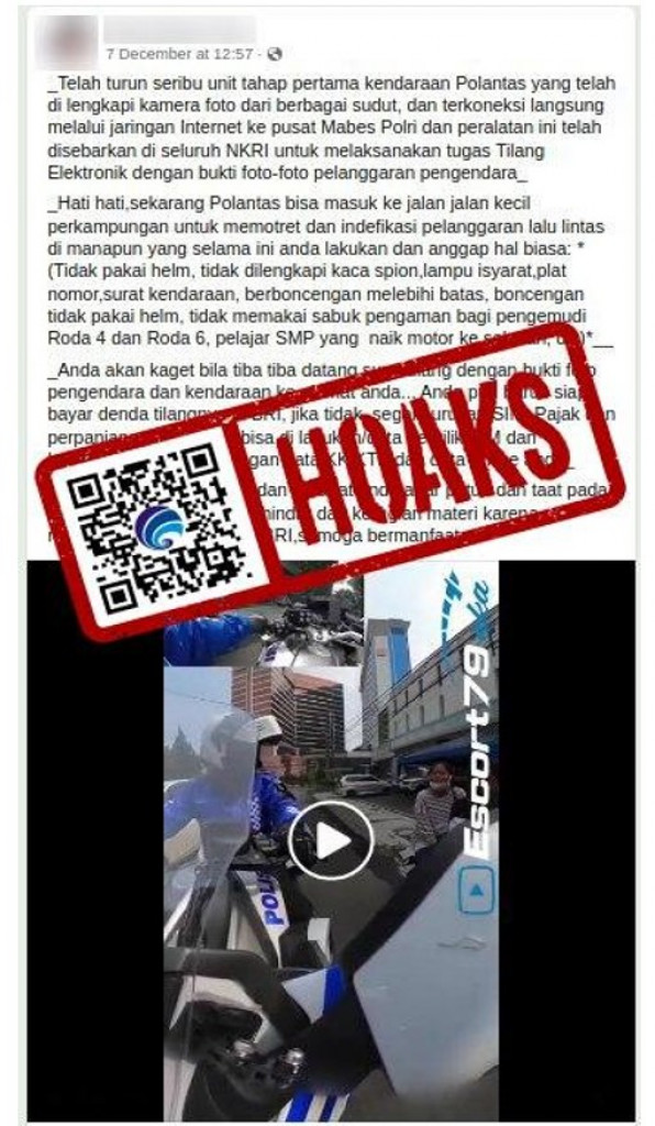 [HOAKS] 1000 Unit Kendaraan Polantas yang Dilengkapi ETLE Dikerahkan untuk Melaksanakan Tugas Tilang hingga ke Jalan Kecil