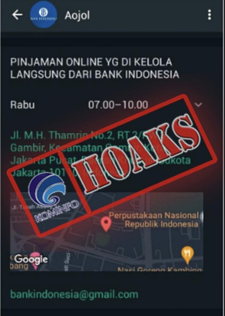 [HOAKS] AOJOL Pinjaman Online Dikelola Bank Indonesia