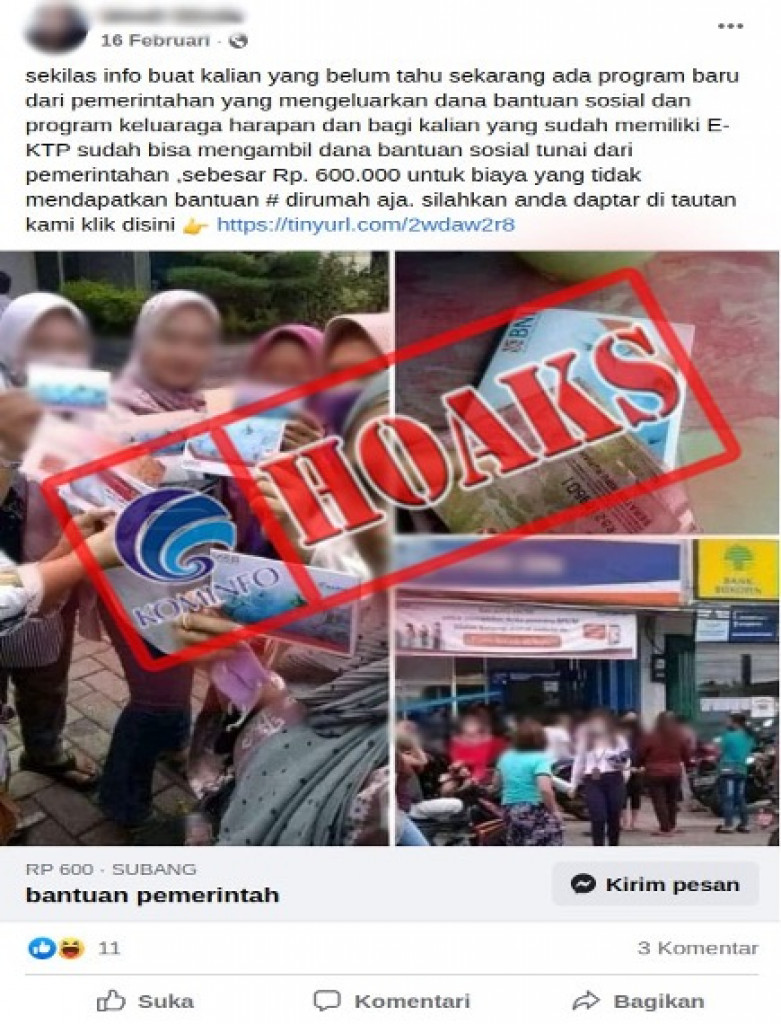 [HOAKS] Link Pendaftaran Bantuan Sosial PKH