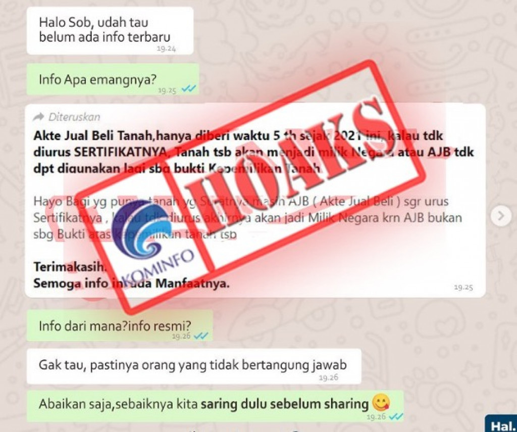 [HOAKS] Akta Jual Beli Tanah hanya Berlaku 5 Tahun Semenjak 2021