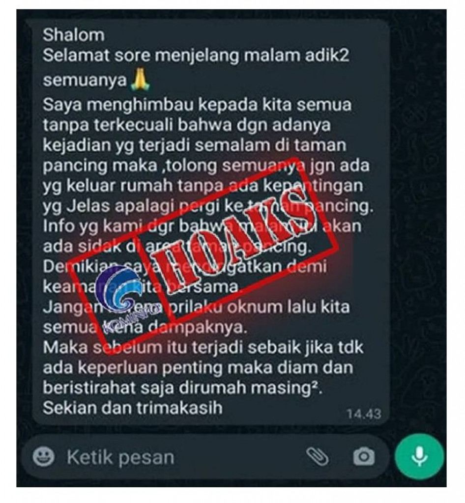 [HOAKS] Pesan Berantai tentang Aksi Begal di Kawasan Taman Pancing Kota Denpasar