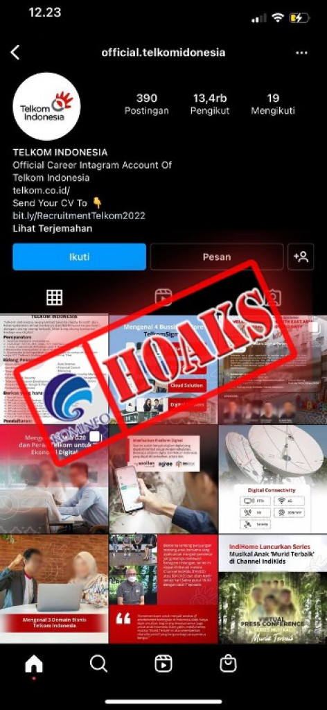 [HOAKS] Akun Instagram Mengatasnamakan PT Telkom Indonesia