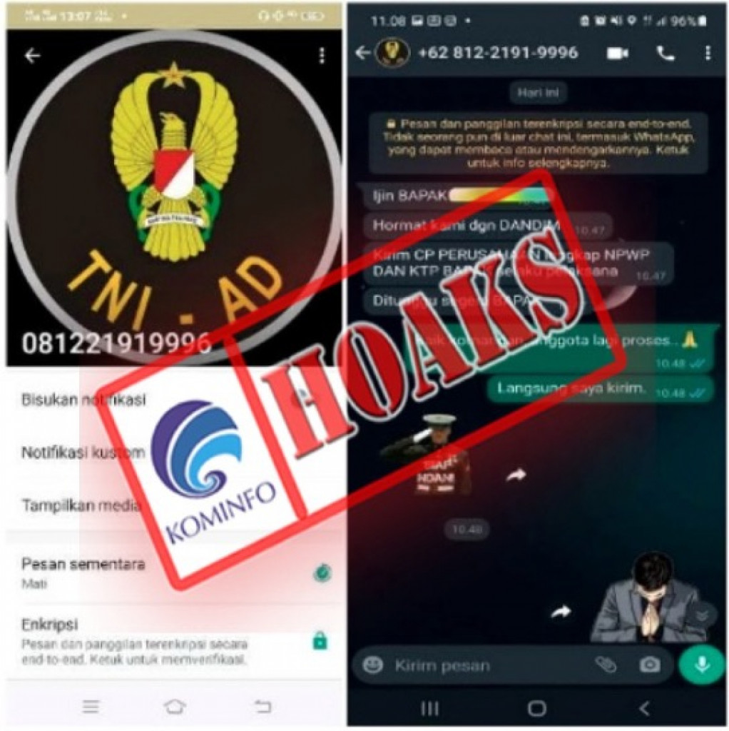 [HOAKS] Akun WhatsApp Mengatasnamakan Dandim 0315/Bintan