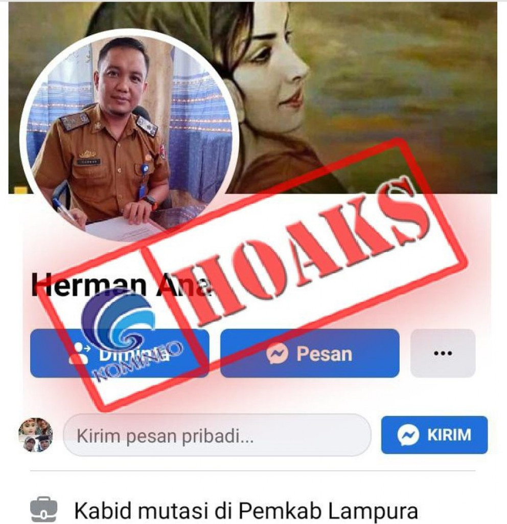 [HOAKS] Akun Facebook Mengatasnamakan Kabid Mutasi dan Promosi BKPSDM Kabupaten Lampung Utara