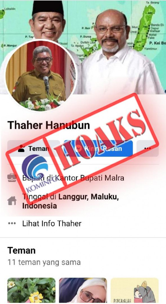 [HOAKS] Akun Facebook Mengatasnamakan Bupati Maluku Tenggara Muhamad Thaher Hanubun