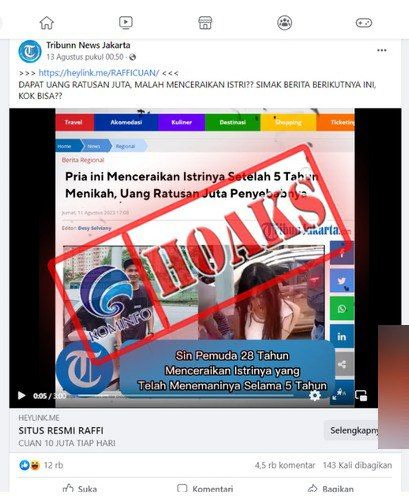 [HOAKS] Akun Facebook Mengatasnamakan Media Massa dan Promosikan Gim Judi Slot