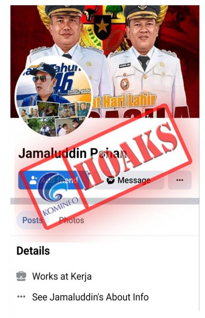 [HOAKS] Akun Facebook Mengatasnamakan Wali Kota Sibolga