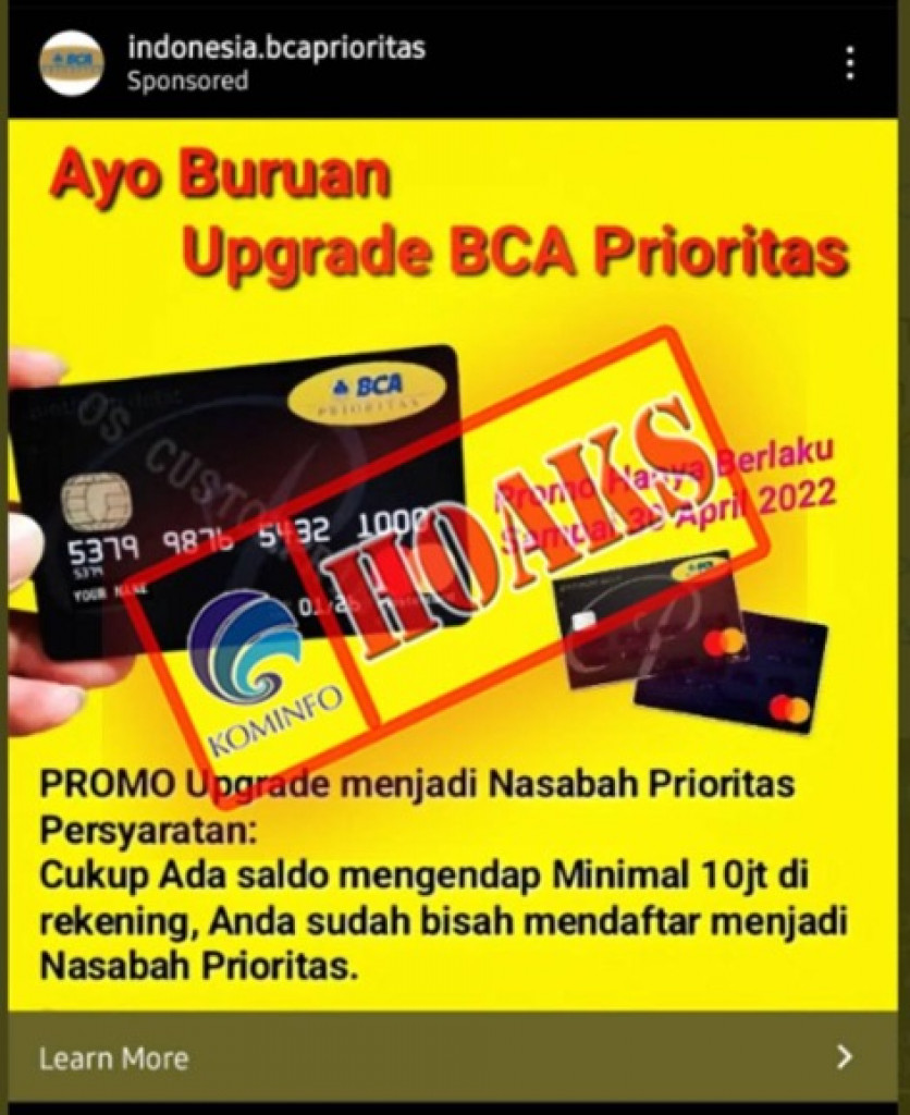 [HOAKS] Akun Instagram Mengatasnamakan BCA Prioritas