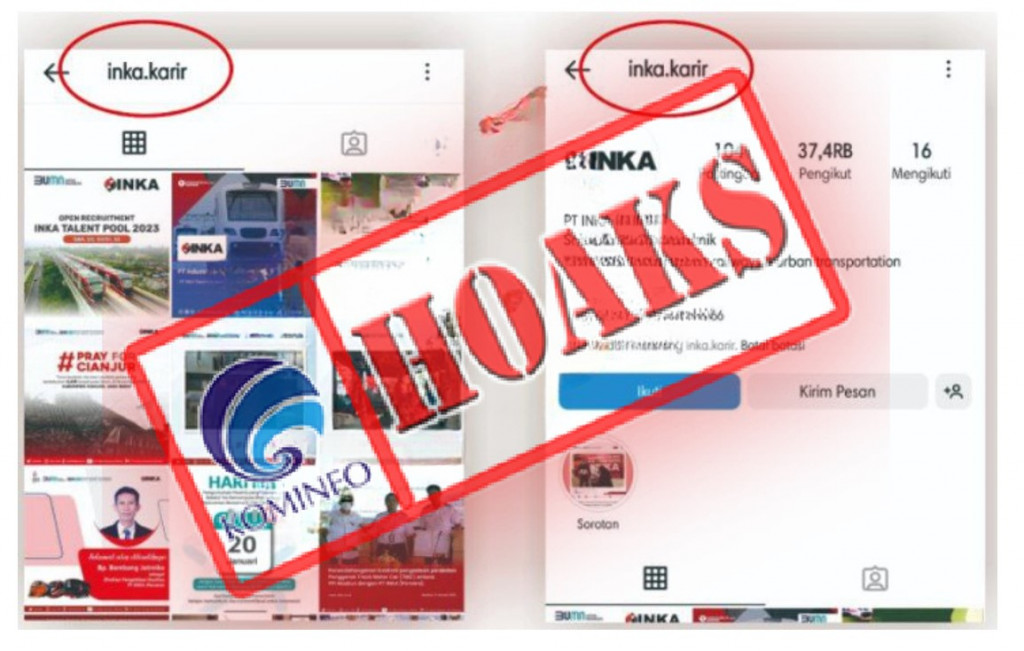 [HOAKS] Akun Instagram Mengatasnamakan PT INKA (Persero)