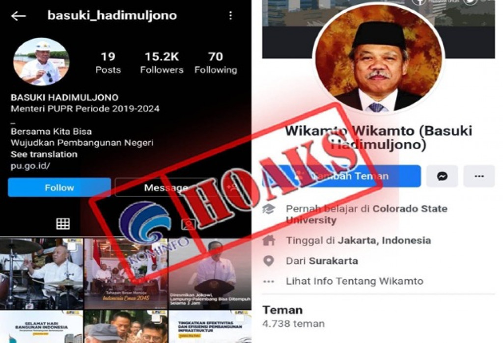 [HOAKS] Akun Instagram dan Facebook Mengatasnamakan Menteri PUPR Basuki Hadimuljono