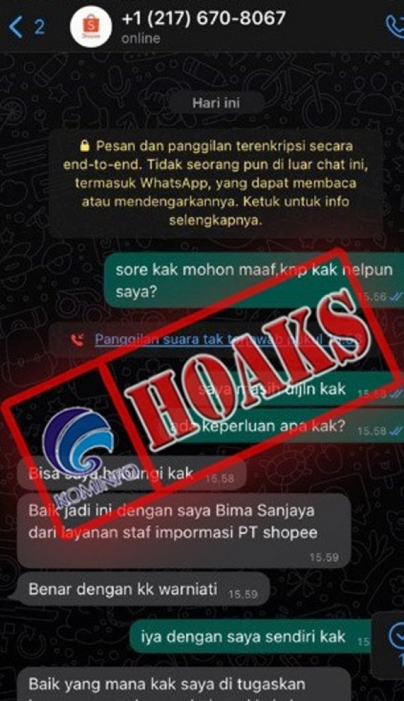 [HOAKS] Akun Palsu WhatsApp Mengatasnamakan Shopee